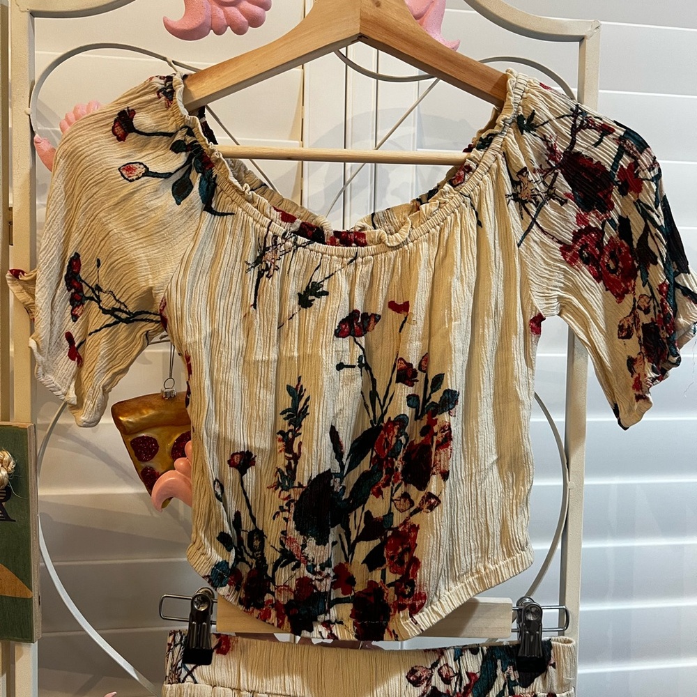 Floral Set With Off-Shoulder Top and Maxi Skirt